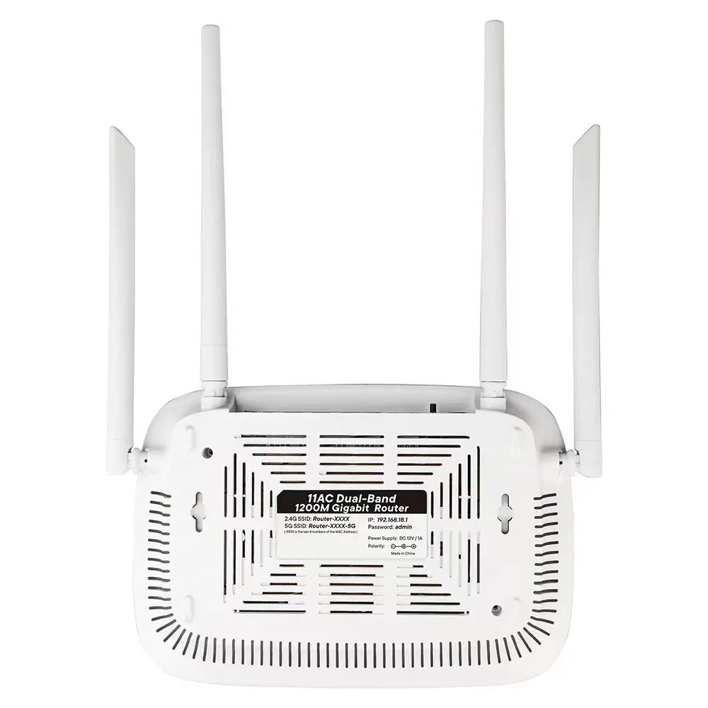 OEM High Quality Wireless Wifi Router 1200Mbps 1WAN 4LAN 1000Mbps 2.4Ghz 5.8Ghz Dual Band Indoor Wireless Router 4x5dBi Antennas